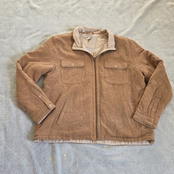 Carbon2Cobalt Jackets & Blazers - Carbon2Cobalt Textured Thick Western Brown Tan Jacket Zip Up Large Soft Linen